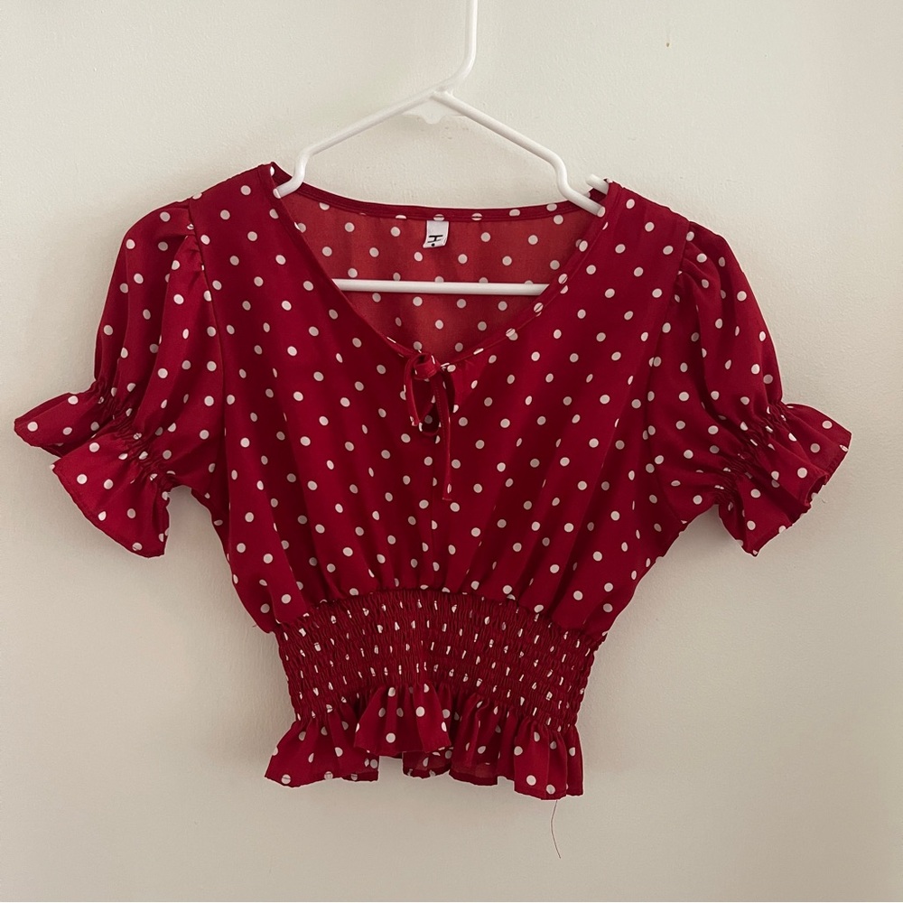 Yesstyle Red Polka Dot Blouse in Small